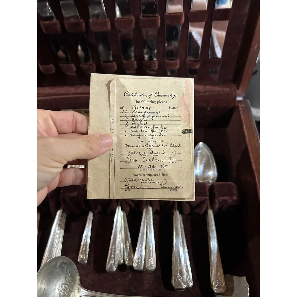 Vintage Community Silverplate Milady Flatware Set 48pc  with Wood Chest 1945